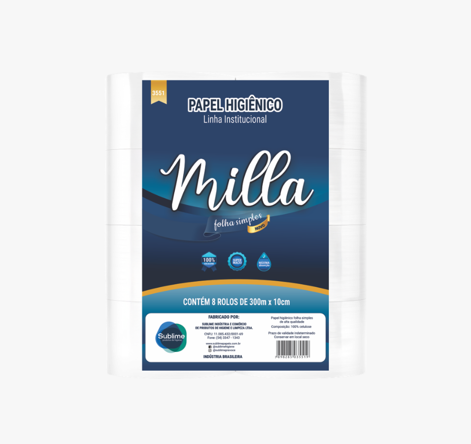 PAPEL HIGIÊNICO MILLA ROLÃO - 300M