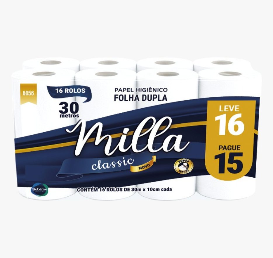 PAPEL HIGIÊNICO MILLA FOLHA DUPLA – 16 ROLOS