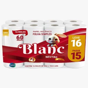 PAPEL HIGIÊNICO BLANC – 16 ROLOS/60M