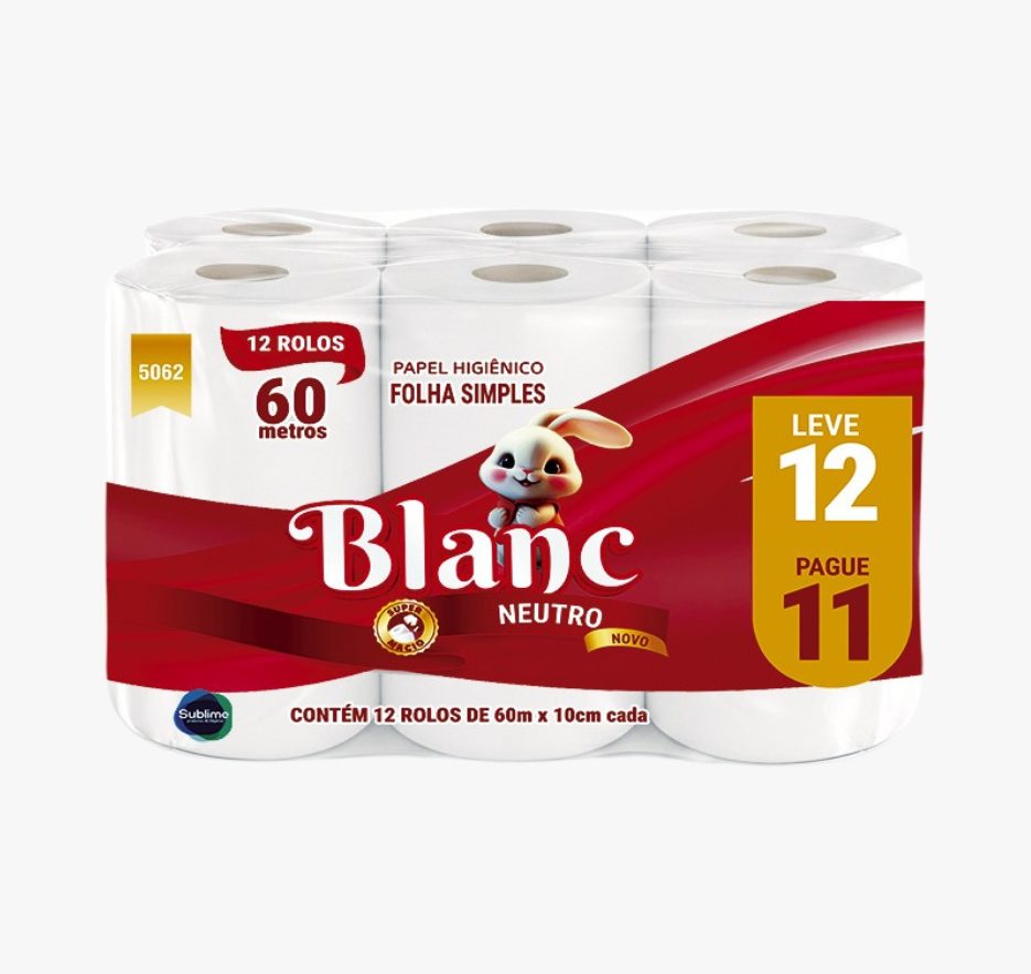 PAPEL HIGIÊNICO BLANC – 12 ROLOS/60M